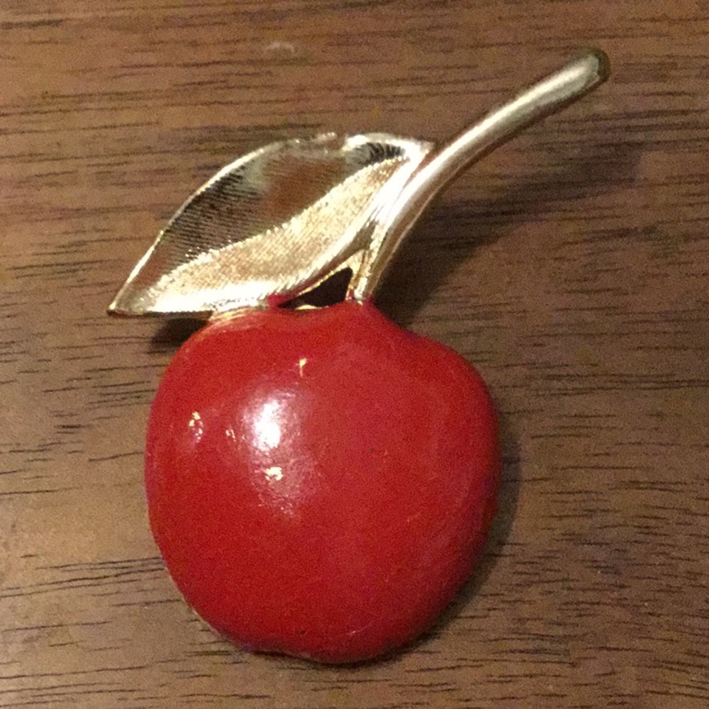 VGUC  VTG Anthropologie Cherry Enamel & Brass Brooch
